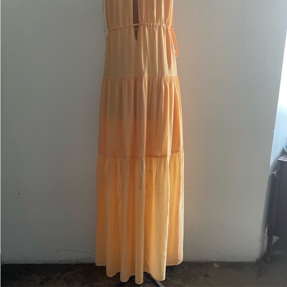 Lovers+Friends] Deep slits Drawstring neck line&waist Crepe Maxi Dress Tangerine - Picture 14 of 16